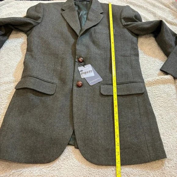 StudioSuits Herringbone Tweed Blazer Wool Sport Coat Custom Tailored Olive Brown